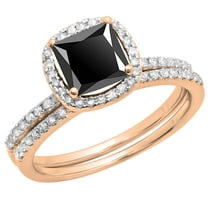 Dazzlingrock Collection 2.00 Carat (ctw) Princess Black & Round White Diamond Bridal Halo Engagement Ring Set for Women in 14K Rose Gold, Size 7.5