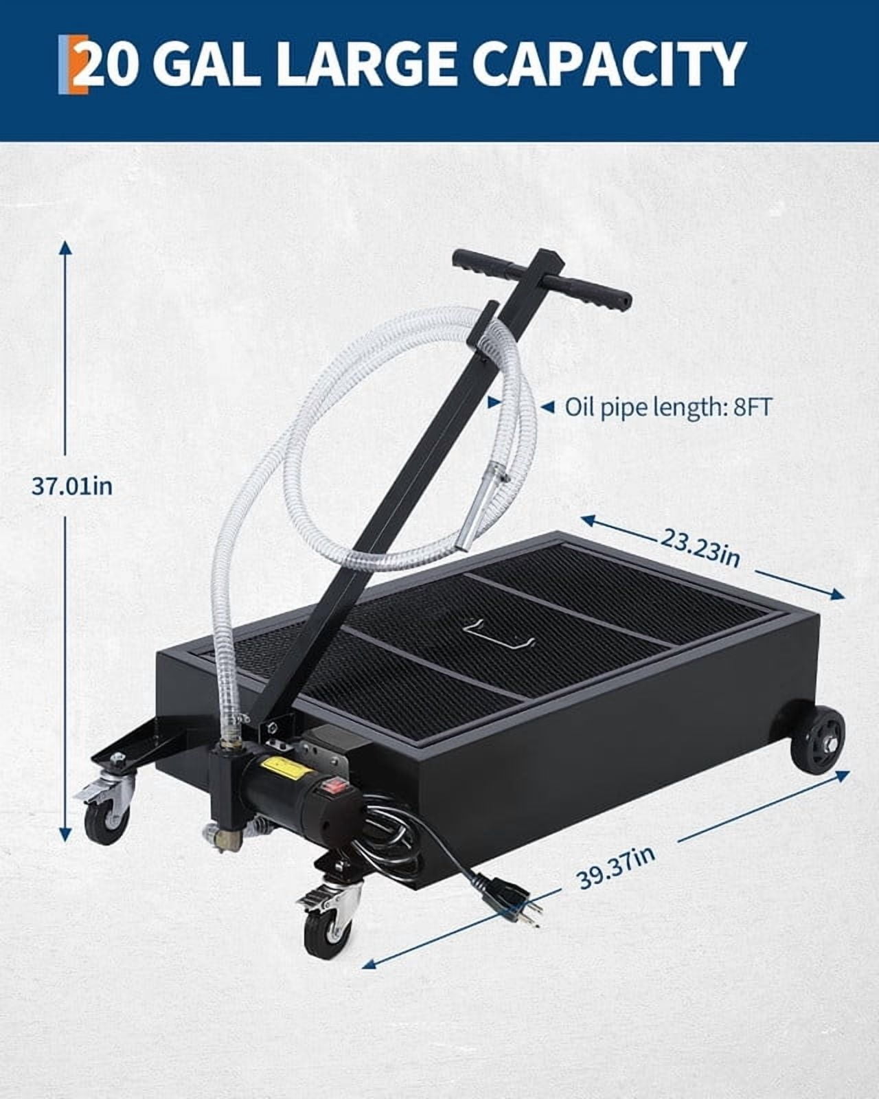 Towallmark Oil Drain Pan, 20 Gallon Heavy Duty Oil Change Pan With 110V Electric Pump, Metal Drain Pan With 8FT Hose Folding Handle, For Cars SUVs Trucks Buses RVs, Black