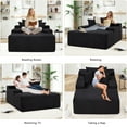 thumbnail image 3 of 67.3" Oversized Chaise Lounge Chair Indoor Corduroy Upholstered Boneless Couch Sofa Bed with 3 Pillows for Living Room Bedroom,Black, 3 of 9