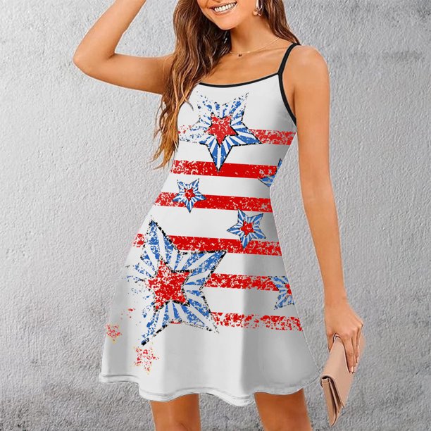 WILLBEST Faldas Para Mujer Vestidos De Verano Para Mujer Día De La Independencia Minifaldas Casuales Sin Mangas