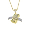 thumbnail image 1 of Collar Dinero Diamantes Torsal HipHop Alas Acero Inoxidable dorado 60 cm, 1 of 8