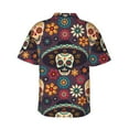 thumbnail image 3 of Balery Skulls and Flowers Print Men's Hawaiian Shirts Short Sleeve Beach Shirt Relaxed Fit Vacation Button Down Shirts-X-Large, 3 of 9