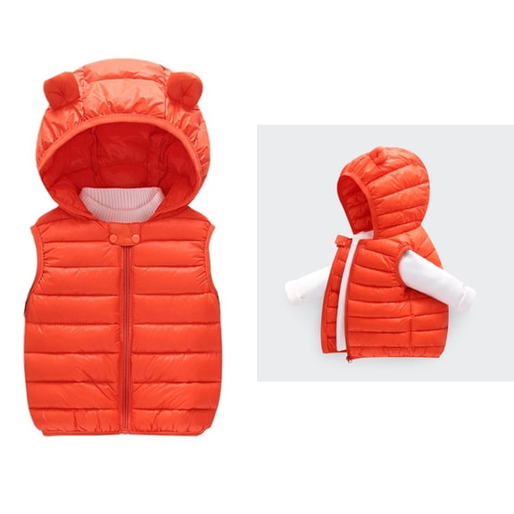 Toddler Puffer Vest Toddler Boys Girls Winter Vest Bear Ear Hooded Jacket Zipper Windproof Jacket Outwear Winter Warm Outwear Jacket Vest for Boys 18-24 Months