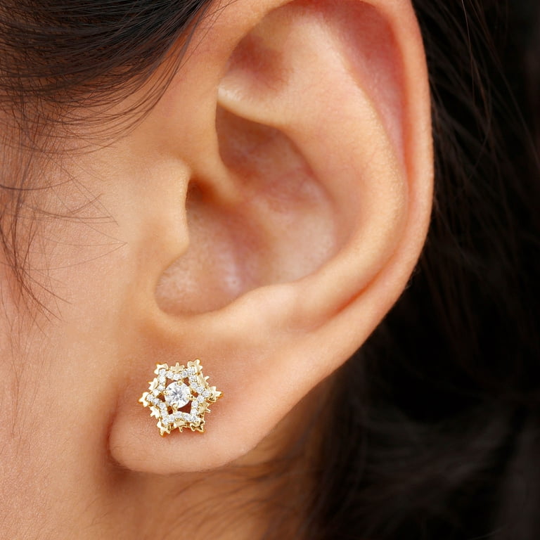 Small Snowflake Shaped Stud Earrings in Gold with Rhinestones | DOTOLY
