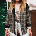thumbnail image 2 of FAVIPT Plaid Jacket for Women Full Zip Snap Button Shacket Plush Patchwork Collared Coats Casual Fall Jacket for Women 2025 Black,XL, 2 of 8