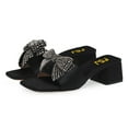 thumbnail image 2 of FSJ Women Rhinestone Bowknot Wide Strap Mules Open Square Toe Low Chunky Heeled Slide Sandals Backless Daily Party Dress Shoes Size 8 Black, 2 of 4