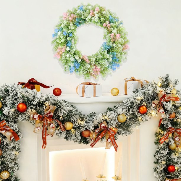 Decoraciones navideñas, adornos navideños, corona navideña, corona de ratán para colgar en la puerta o la pared, decoración navideña para escaparates, decoración para centros comerciales, regalo, coro