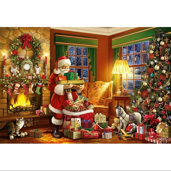 Christmas Backdrop Xmas Tree Santa Claus Gift Window Fireplace Baby Family Portrait Photography Backgrounds for Photo Studio