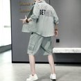 thumbnail image 3 of Conjuntos de camiseta y pantalones cortos para hombre, camiseta holgada a rayas de poliéster, estilo coreano, novedad, en ropa de lujo elástica, fresca, suave y a la moda, talla XL para hombre, 3 of 4