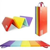Kangaroo Hoppers 3' x 6' Kids Gymnastics Mat, Rainbow Tumbling Mats with Carrying Handles, 1" Thickness