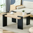 thumbnail image 4 of Gzxs Square Coffee Table with MDF Natural Wood Top and Black Legs - Modern Minimalist Living Room Center Table, 31.5"L x 31.5"W x 16.6"H, 4 of 10