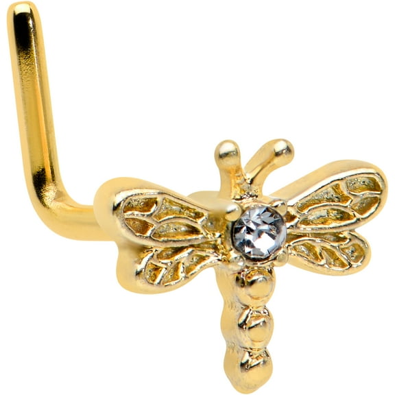 Body Candy Womens 20G 7mm 316L Steel Bright L Shaped Nose Ring Flying Dragonfly Nose Stud
