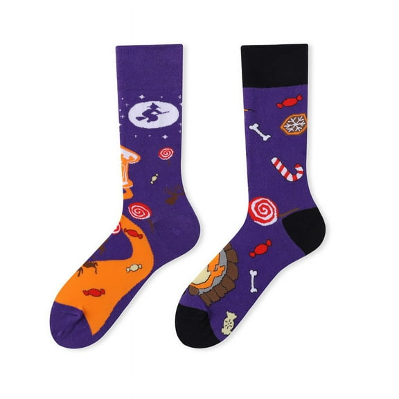 Zhuge 2 pairs Unisex Novelty Funny Socks For Men And Women Cute Gifts Colorful Patterned Designer asymmetric mismatched Socks，126 # Witch