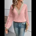 thumbnail image 4 of Blusas Elegantes e Informales con Cuello en V para Mujer, Blusas de Encaje de Larga, Blusas Tipo Túnica de Jacquard A para Otoño. Rosa M, 4 of 9