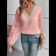 thumbnail image 4 of Blusas Elegantes e Informales con Cuello en V para Mujer, Blusas de Encaje de Larga, Blusas Tipo Túnica de Jacquard A para Otoño. Rosa L, 4 of 9
