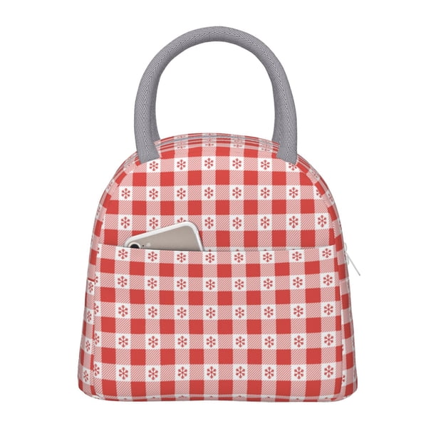 Disketp Checkered Christmas With Snowflakes Bolsa Térmica para Almuerzo, Lonchera con Abertura Amplia y Gran Capacidad, Organizador Reutilizable para Mujeres, Hombres y Adultos