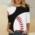thumbnail image 2 of 3/4 Sleeve Tops for Women Baseball Print Trendy Dressy Crew Neck Blouses Plus Size Casual 2024 Summer T-Shirts, 2 of 5