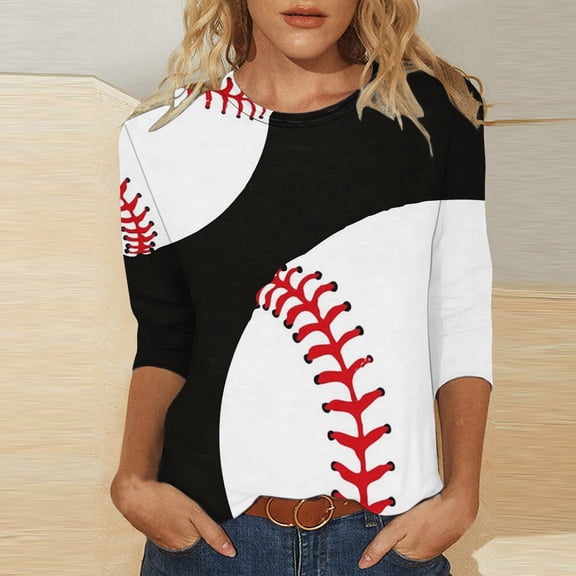 Fznquz Black Womens Tees Crew Neck Cute 3/4 Sleeve T Shirts Loose Volleyball Print Fall Womens Winter Clothes,XXL