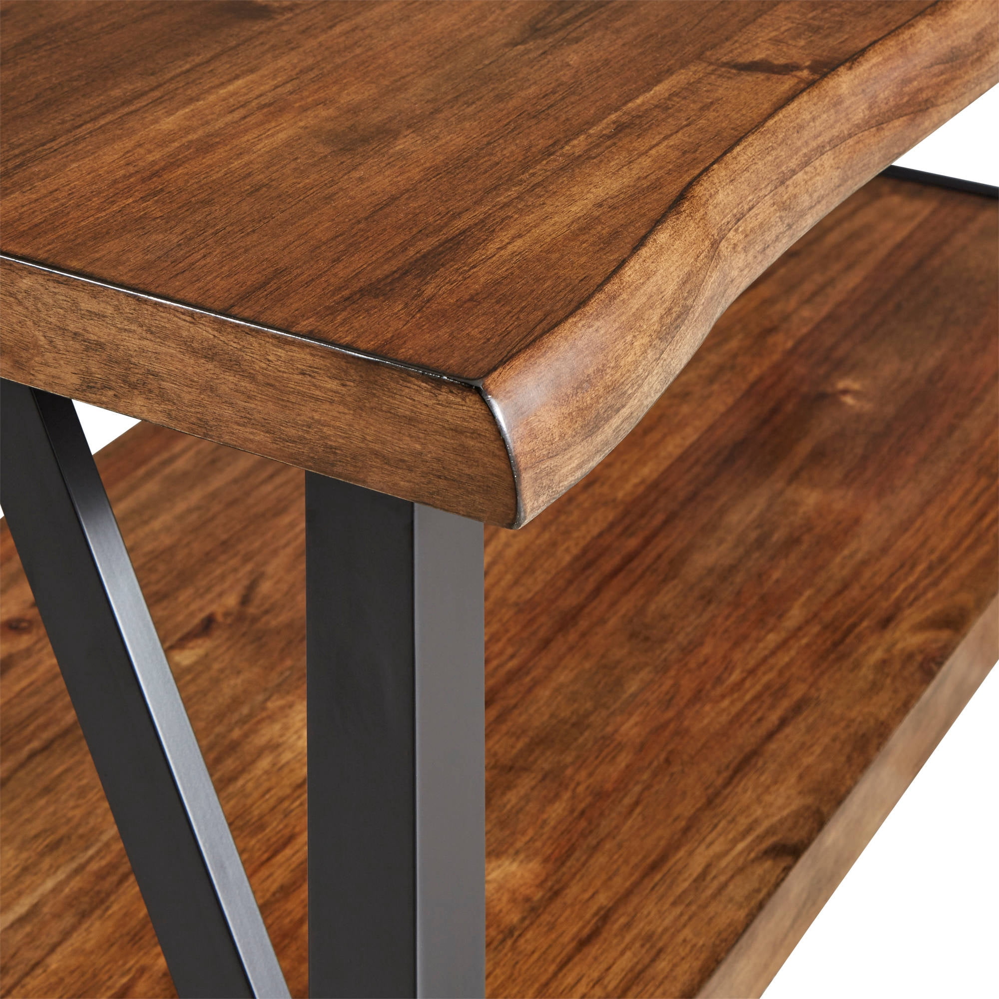 Weston Home Metal Base Coffee Table With Natural Edge Table Top and Lower Shelf