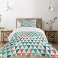 thumbnail image 3 of Ambesonne Geometric Quilted Bedspread Set 2 Pcs, Triangle Hexagons, Twin Size, Turquoise Teal Coral, 3 of 6