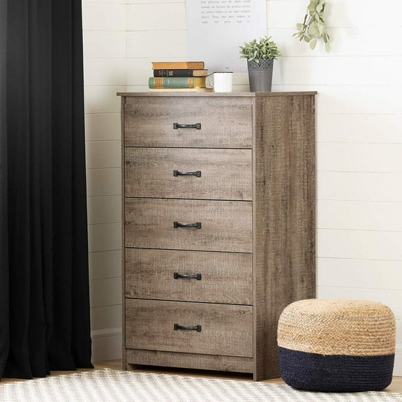 HomeStock Modern Marvel-Drawer Chest, 18.12"D x 29.62"W x 48.75"H, Weathered Oak, Bedroom Dresser, Wooden Dresser, Storage Dresser