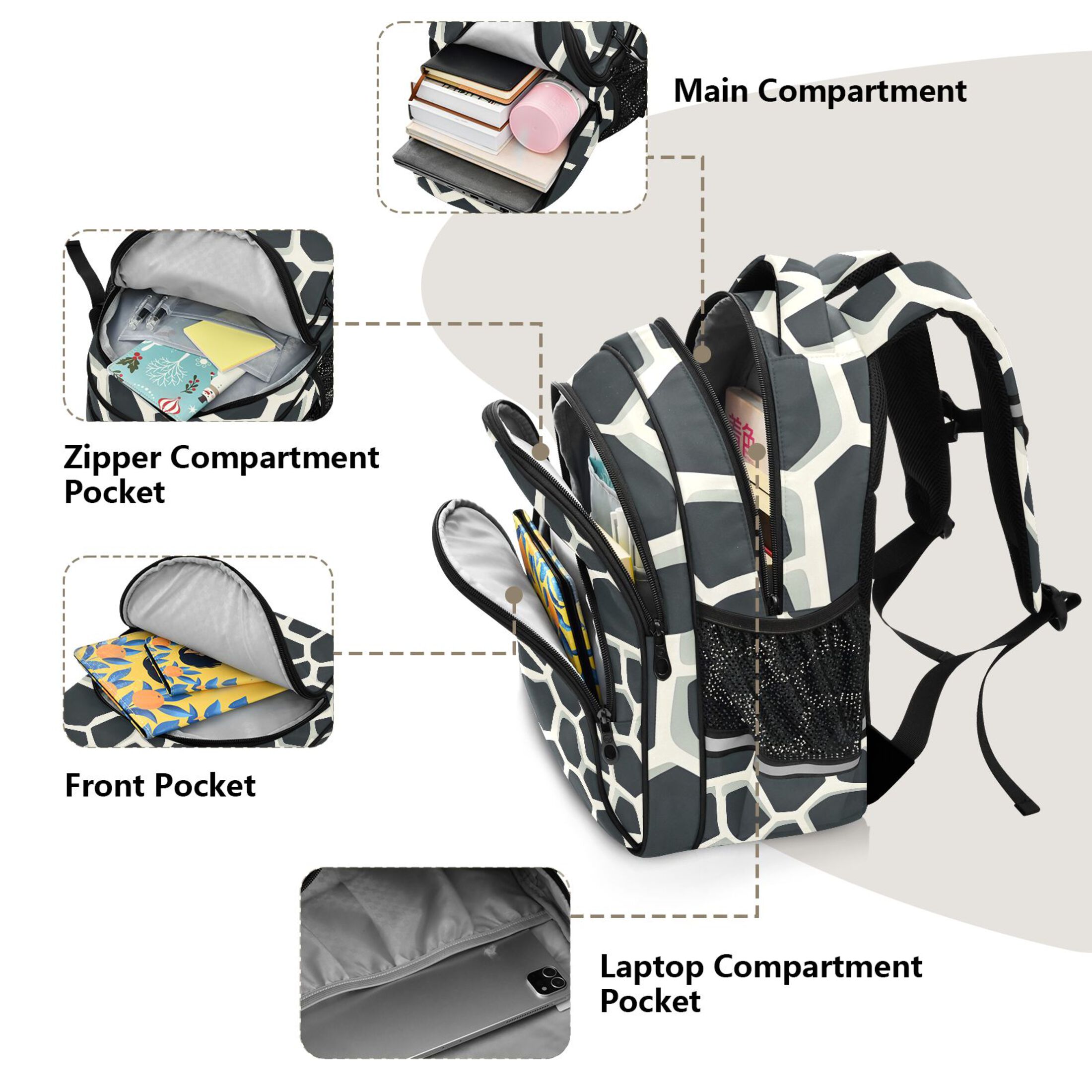 ALAZA Cow Print School Backpack Elementary Bag Bookbag Travel Rucksack