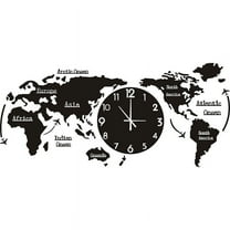 ionze Appliances World Map Wall Clock Home Bedroom Wall Personality Wall Clock Clock （Black）