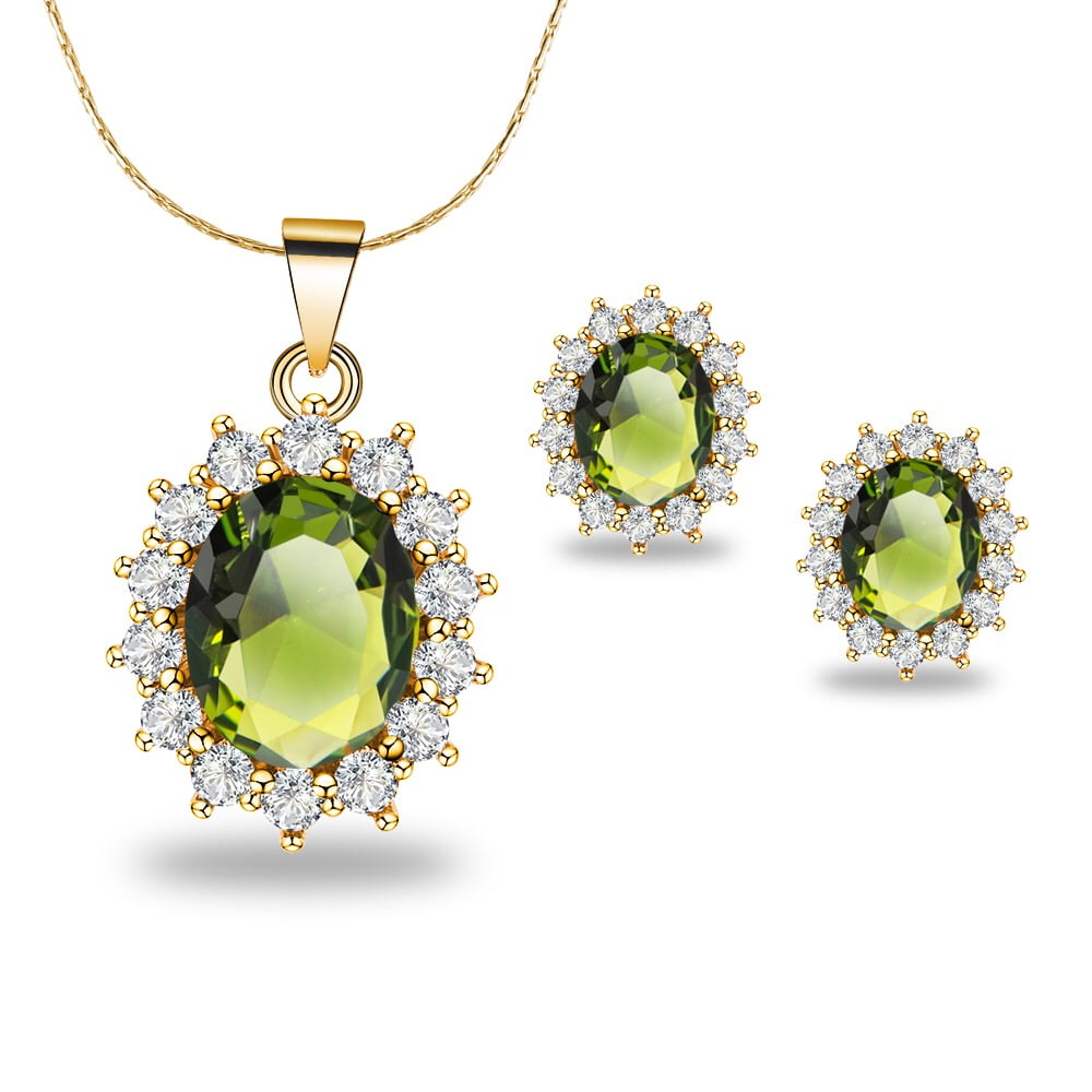 Paris Jewelry 18K Yellow Gold Created Peridot Round 4 Carat Oval Necklace Plated 18 inch Adult Female