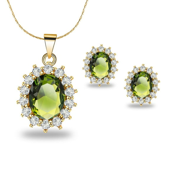 Paris Jewelry 18K Yellow Gold Created Peridot 2 Ct Oval  18 inch Necklace Plated