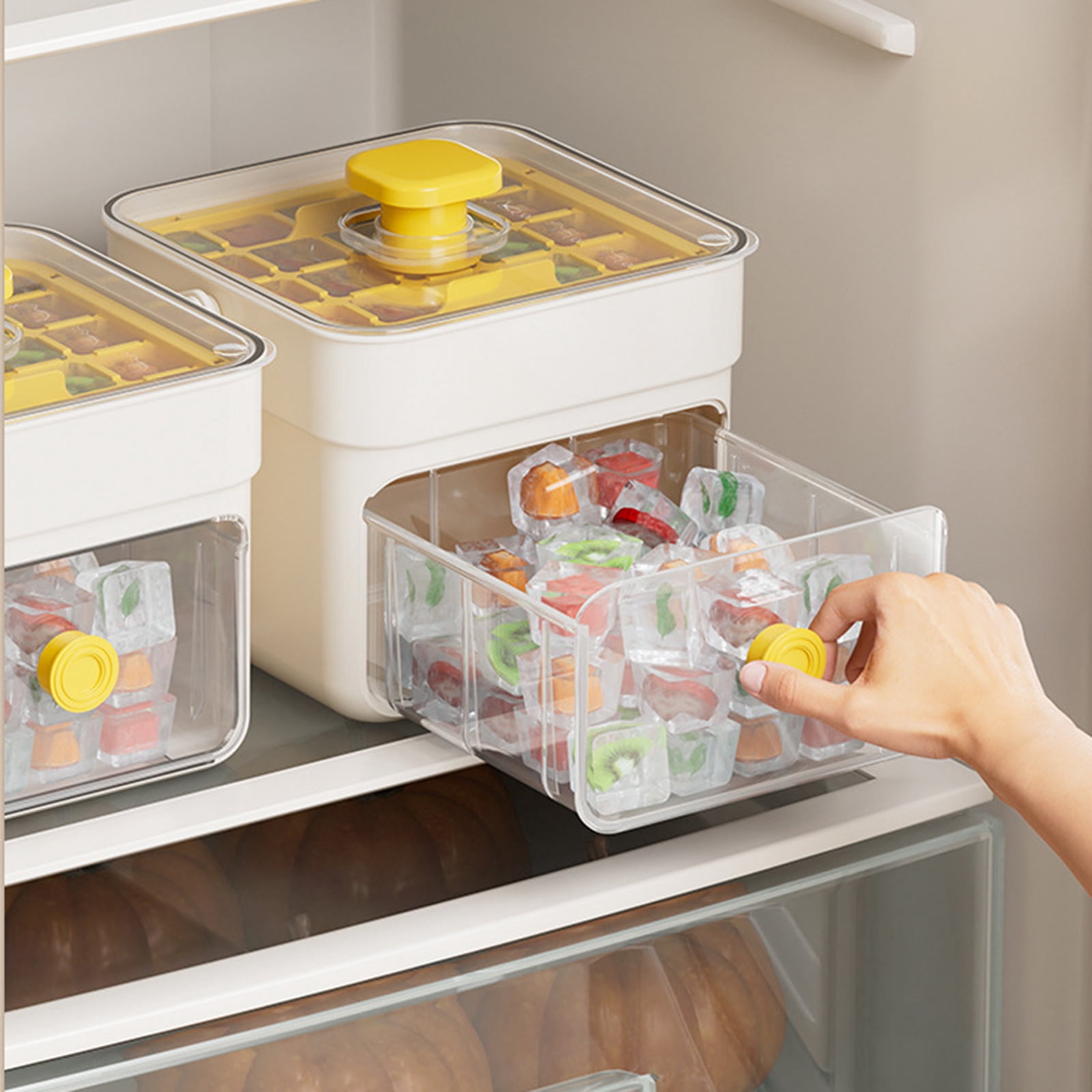 Compact Ice Cube Tray with Lid and Bin, Mini Press-Type Ice Maker for Freezer, Space-Saving Small Ice Bucket with Tongs for RV, Office, Mini Fridge & Water Bottles, BPA-Free