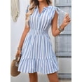 thumbnail image 4 of Women'S Striped Sleeveless Tank Dress Button Front Ruffle Hem A Line Dresses Light Blue L, 4 of 9