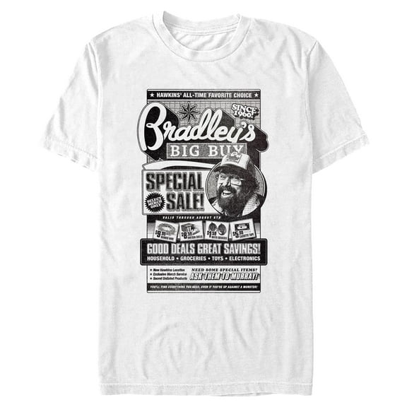 Netflix Men's Stranger Things Distressed Bradley's Big Guy Poster T Shirt