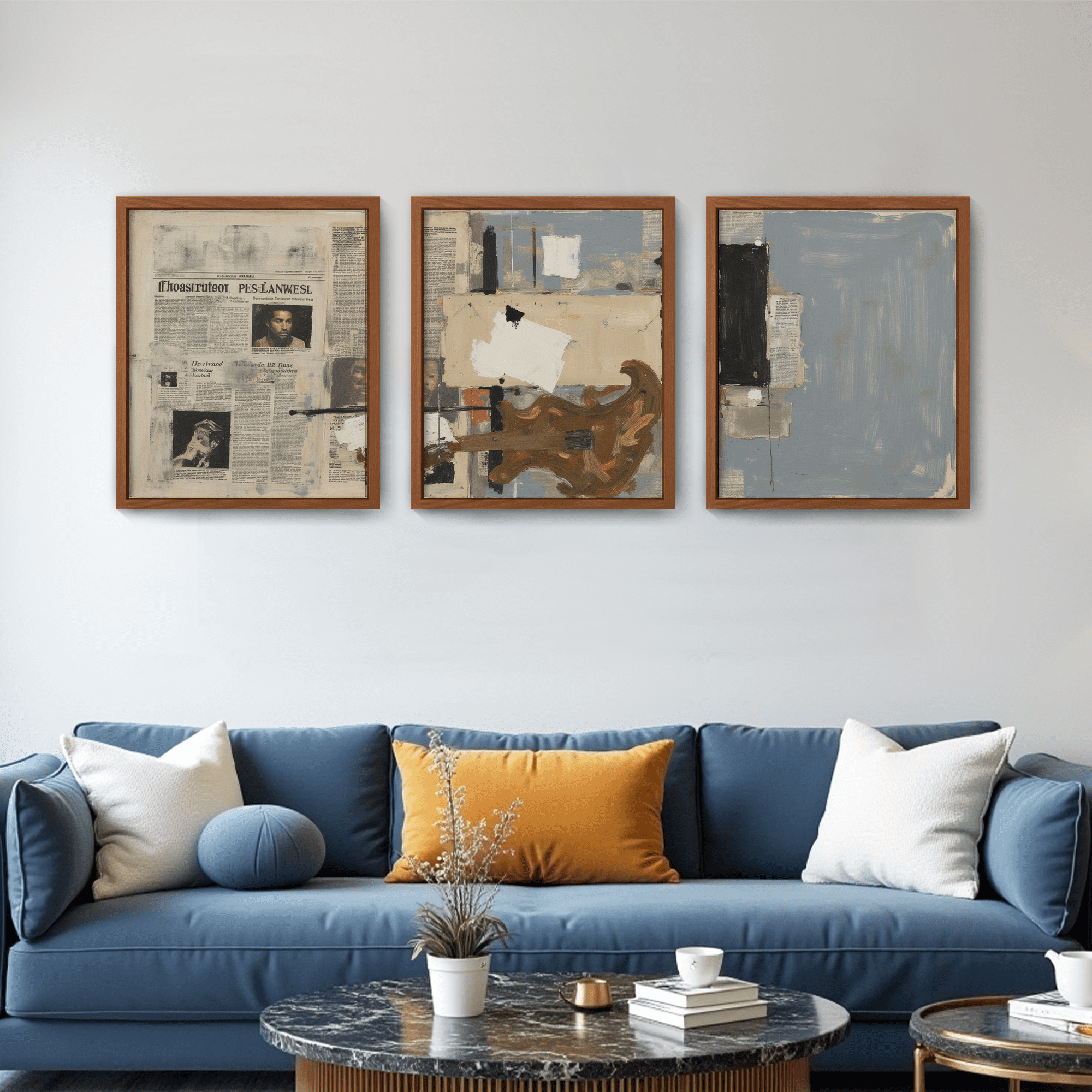 MAYEERTY Modern Abstract Wall Art Painting, Living Room Decor, Brown MDF Frame, 15.7"x11.8"
