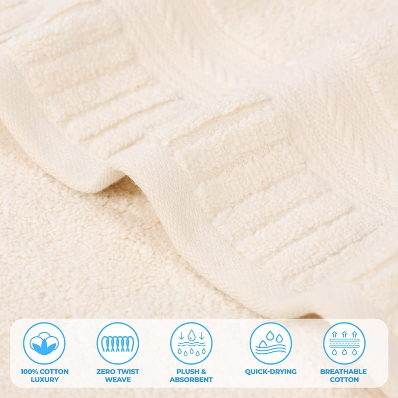Superior Venice Ribbed Textured Border Zero Twist 6 Piece Towel Set, Ivory