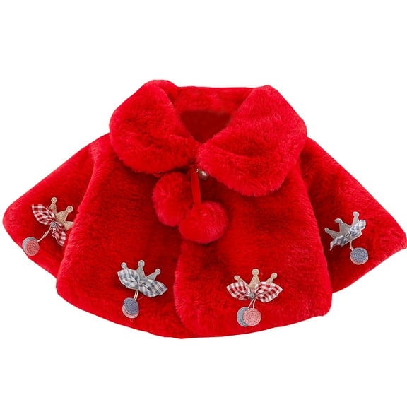 Edvintorg Cute Cartoon Plush Baby Girls Jacket Christmas Sweet Princess Girls Coat Autumn Winter Warm Cloak Outerwear Toddler Girl Clothes 0-3Y