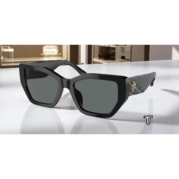 Tory Burch TY 7187U Plastic Womens Irregular Polarized Sunglasses Black 53mm Adult