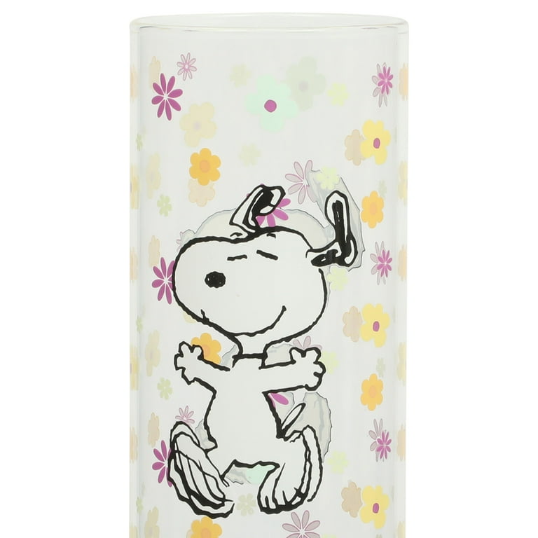 Peanuts Snoopy 22oz Glass Sipper Floral Cup - Walmart.com