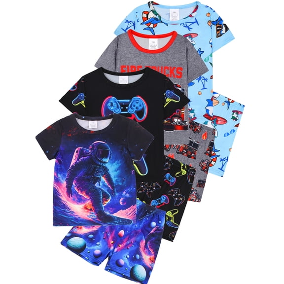 ATAIKU 3-12Y Kids Boys 2-Piece Pajamas Summer Pjs Toddler Short Sleeve Sleepwear Set Little Boys Astronaut Jammies
