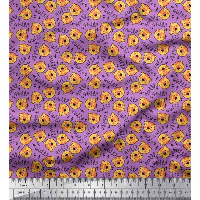 Soimoi Modal Satin Fabric Text & Tiger Face Cartoon Printed Fabric 1 Yard 42 Inch Wide