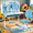 Blue A, variant on Sioweci Kids Functional Desk and Chair Set, Height Adjustable Children School Study Table Chair Set with Cartoon Pattern, Ergonomic Desk Chair with Large Writing Board, Bookshelf