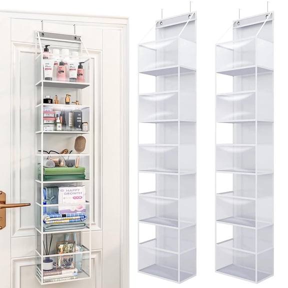 2PCS Over The Door Organizer, 6-Tier Over The Door Hanging Organizer, Multi-Purpose Closet Storage Shelf for Bathroom, Bedroom, Pantry(White)