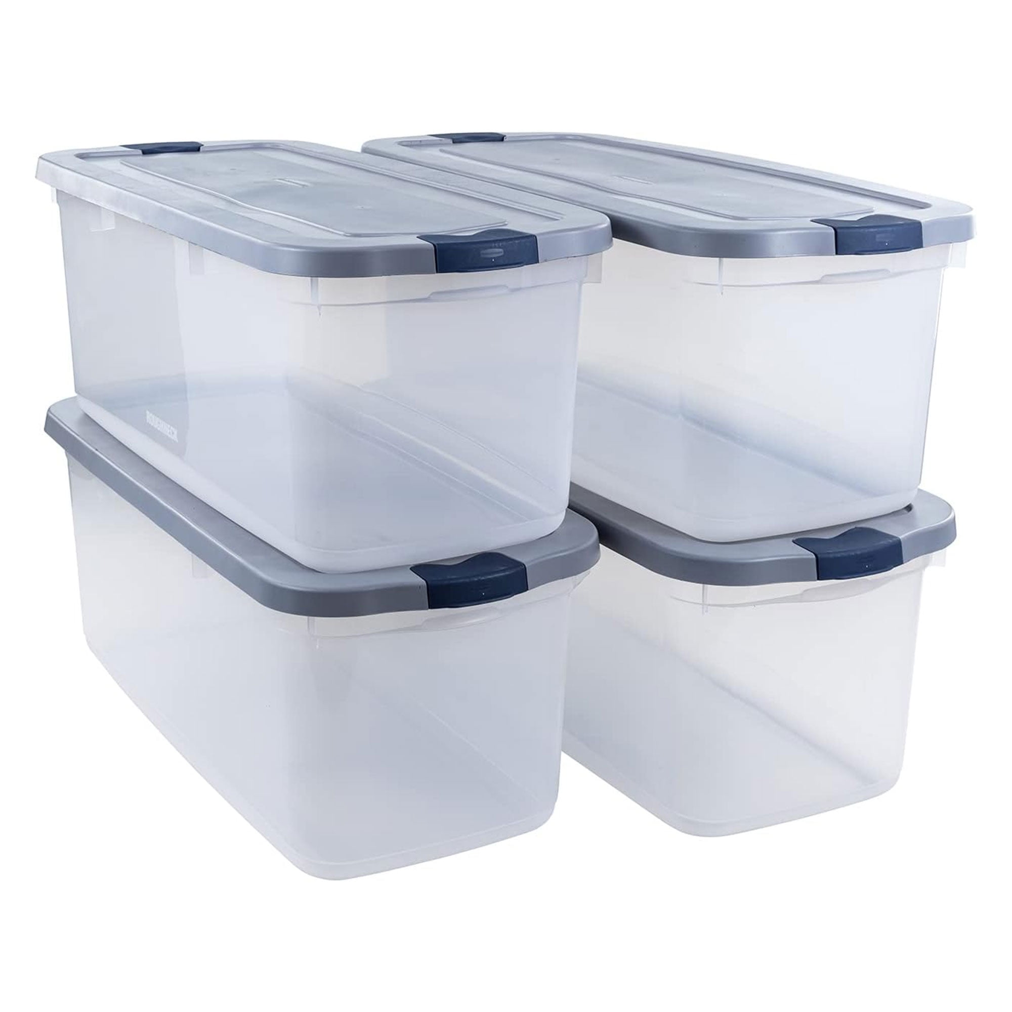 Clear 95 Qt Plastic Storage Bins with Gray Lids, Set of 4