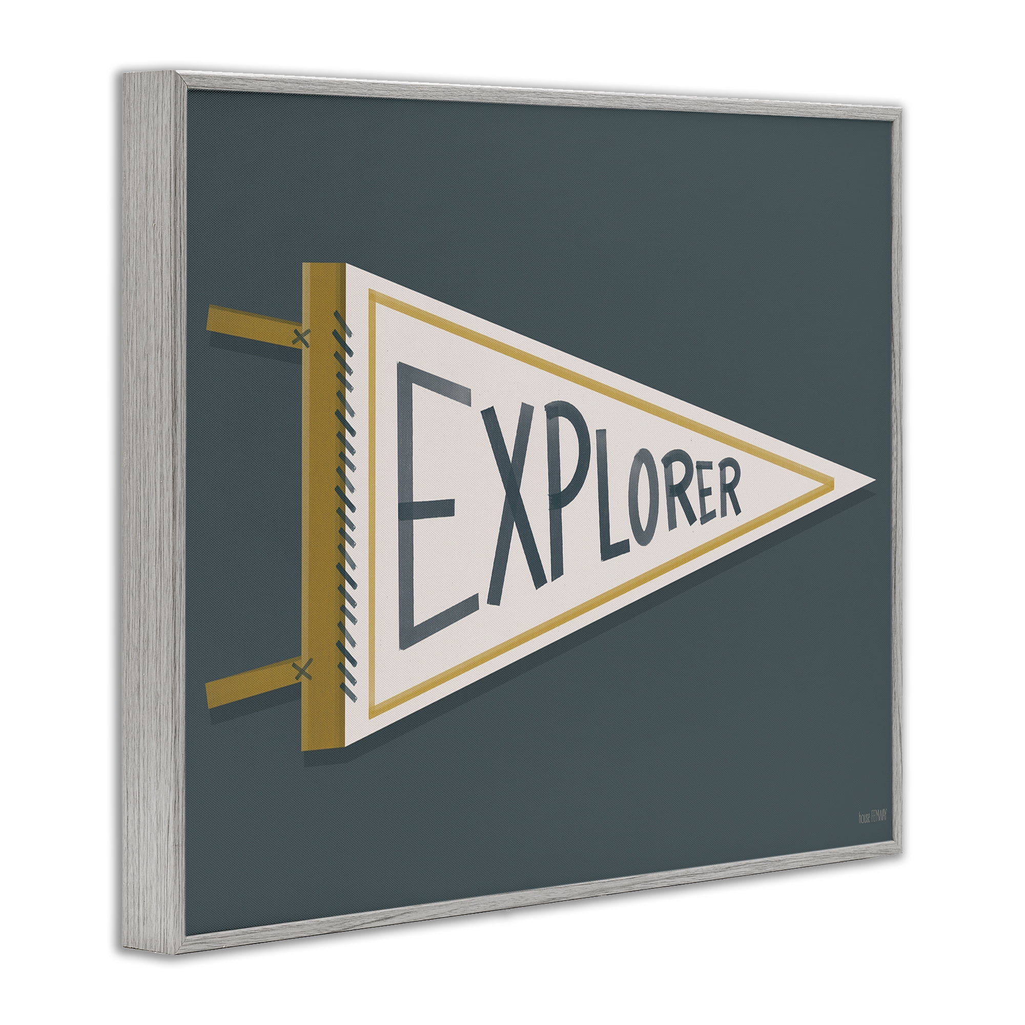 Stupell Industries Explorer Retro Pennant Gray Framed Giclee Art, design by House Fenway