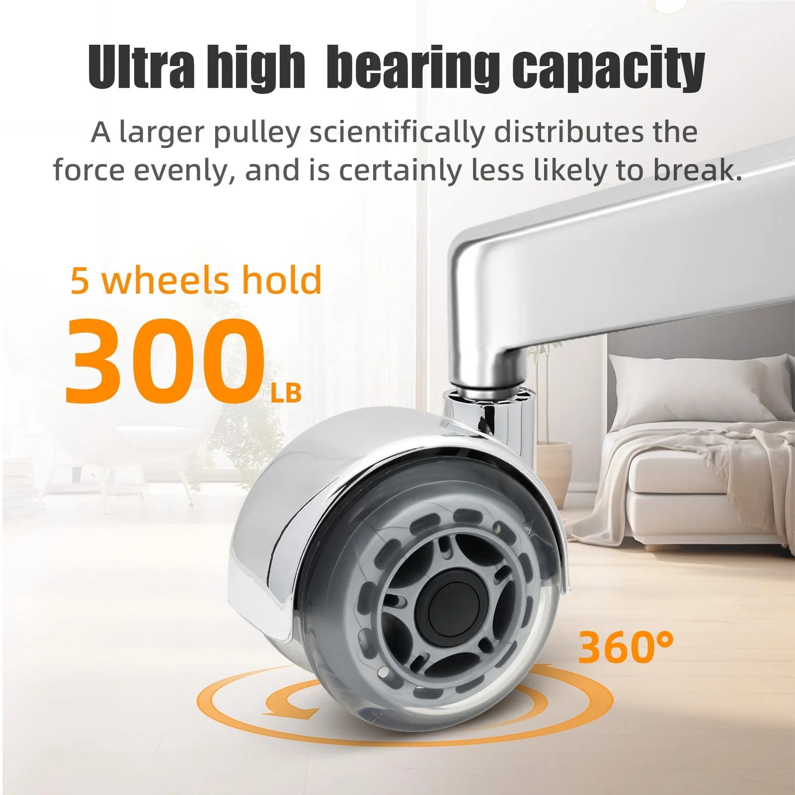 5pcs Office Chair Caster Wheels Swivel Rubber Caster Wheels Can Bearing 300lb Heavy Duty Rotatable Swivel Silent Casters ,Easy to Install