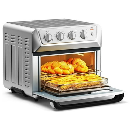 

XilhXLy Air Fryer Toaster Oven Combo 1800W Roast Turkey Oven w/Auto-Shut-Off Timer Accessory & Cookbook 21.5QT Stainless Steel Convection Ovens Countertop for Bake Broil Toast Reheat Fry Oil-