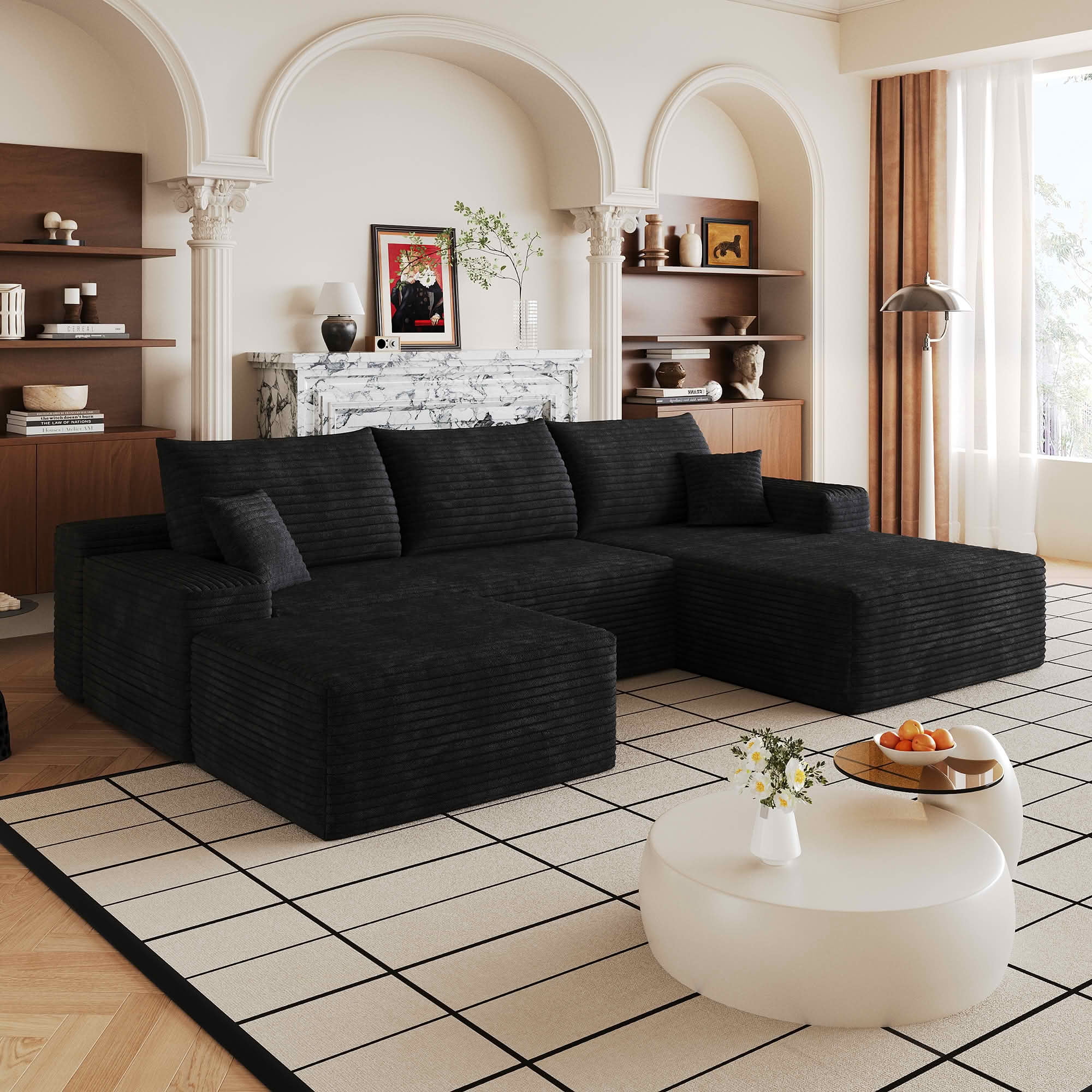 MAYEERTY 107 Inch L‑Shape Cloud Sectional Couch with Chaise, Modern Modular Deep‑Seat Sofa, Plush Corduroy Upholstered Couch, No Assembly Required for Living Room Bedroom Apartment