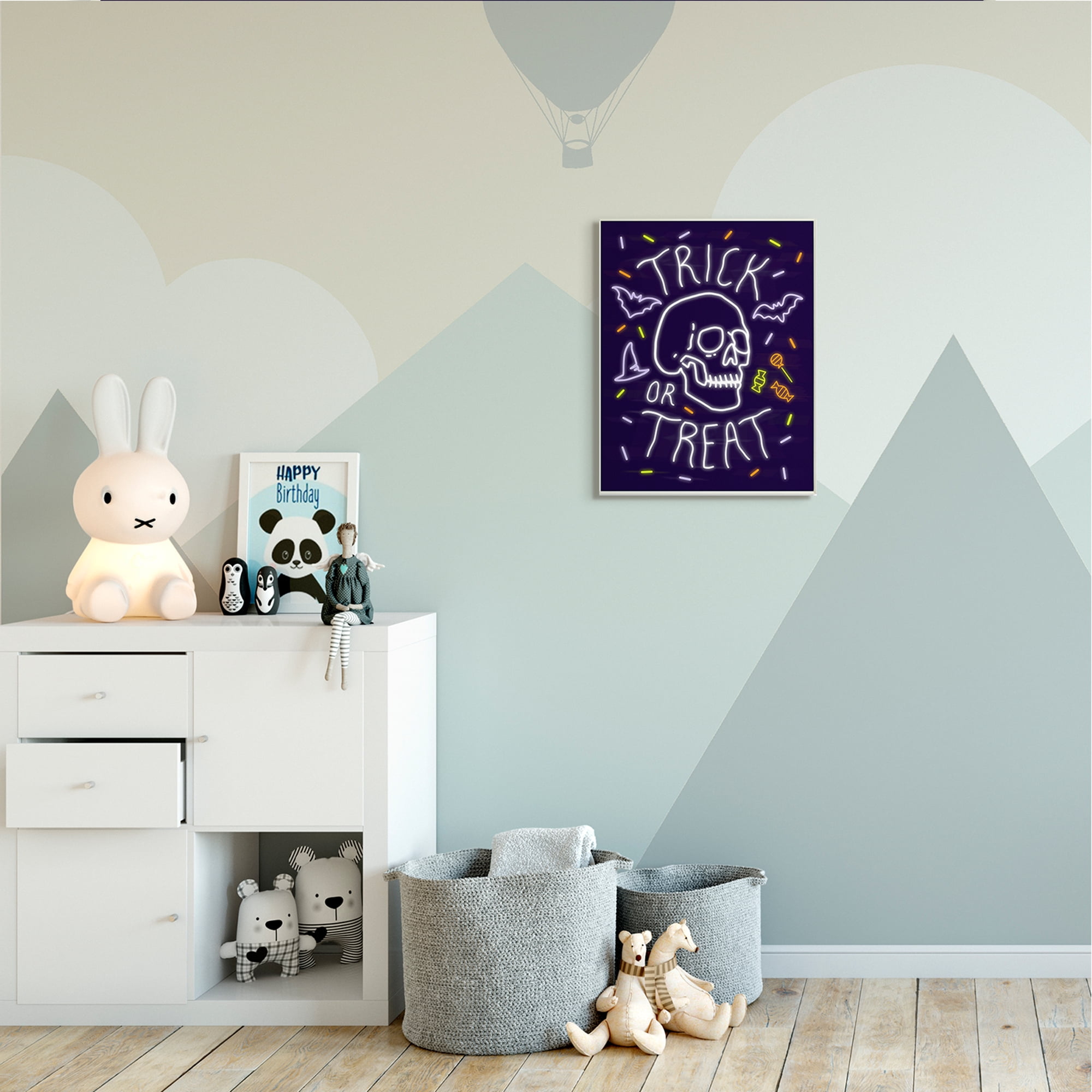 Stupell Industries Trick or Treat Halloween Phrase Spooky Skeleton Wall Plaque, 13 x 19, Design by Victoria Barnes