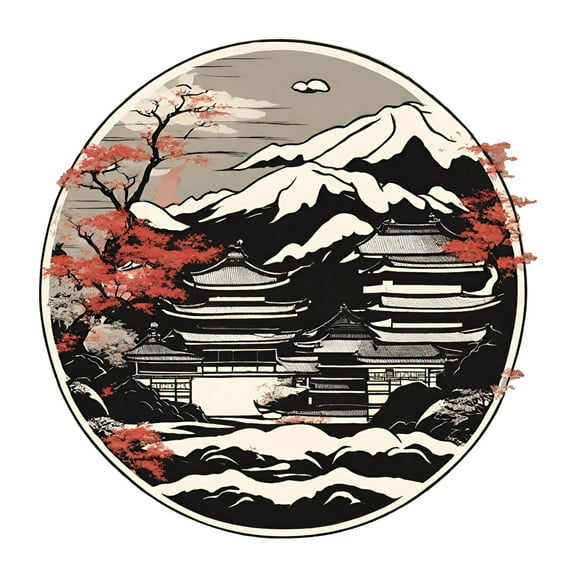 EARLFAMILY 5.1" Japanese Sceneries Circle Design Graphics Car Accessories Stickers Vinyl Windows Laptop Trunk Windshield Decals