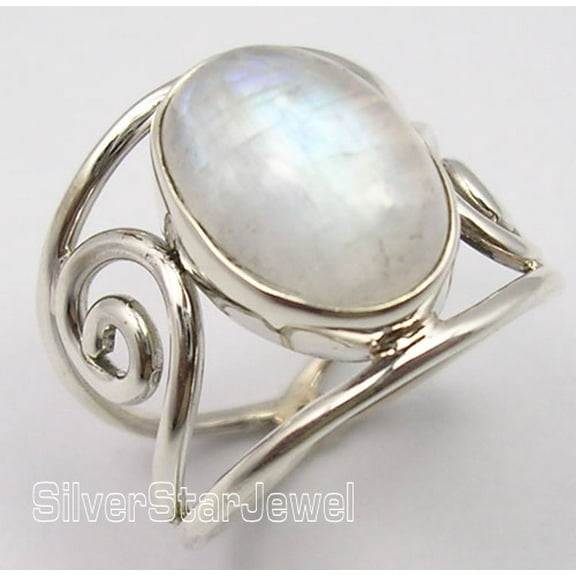 925 Silver Real Oval Rainbow Moonstone Handcrafted Ring Size 5 Christmas Day
