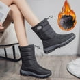 thumbnail image 4 of Busydd Boots for Women Fashion Warm Fleece Lined Winter Boots Casual Solid Color Snow Boots Comfortable Outdoor Mid Calf Boots Round Toe Flat Boots, 4 of 6